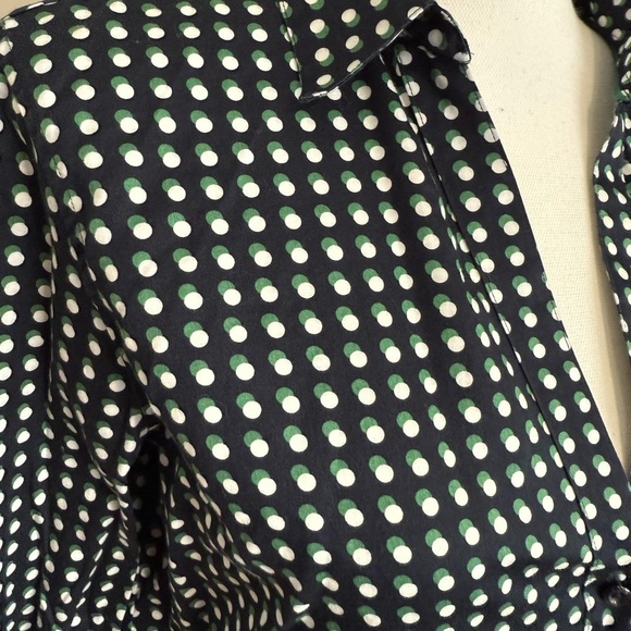 Brooks Brothers Fitted Blue Green Polka Dot V Neck Button Up Blouse - Picture 3 of 10